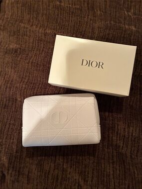 Dior White Quilted Leather Cosmetic Case with CD Emblem